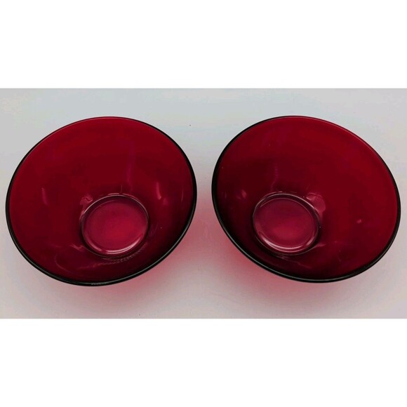 2 Ruby Red Arcoroc Desert Cereal Bowls  France Christmas Holiday Small - Picture 2 of 6
